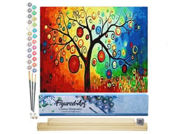 Peinture par Numéro Figured'Art - Lanternes suspendues - Kit de Loisir Créatif DIY Numéro d'Art Complet - 40x50cm toile roulée + châssis en bois à monter