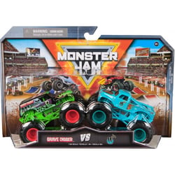 Coffret 2 monster jam 1/64 serie 31 : grave digger vs whiplash - vehicule miniature metal - spin master