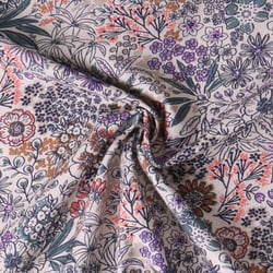 Tissu Popeline de Coton Amandine fleurs Violettes sur fond Ecru