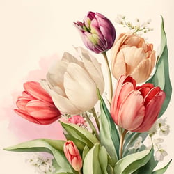 Lot de 4 serviettes en papier découpage collage 33 cm FLEUR TULIPE F 116