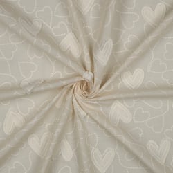 Tissu Coton brodé Coeurs sur fond Ecru