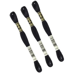Lot de 3 échevettes 8m DMC Fil à broder mouliné 117 100% coton noir 310