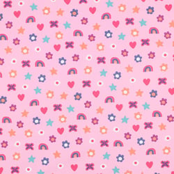 Tissu popeline de Coton  Rainbow sur fond Rose clair - Au mètre