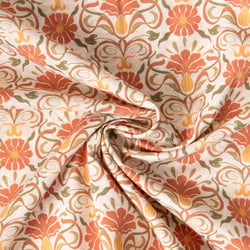 Tissu Batiste de Coton Ava fleurs rétro Terracota sur fond Beige