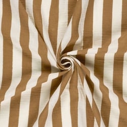 Tissu Double Gaze de Coton Rayé Brique sur fond Blanc