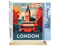 Peinture par Numéro Figured'Art - Affiche Vintage Londres - Kit de Loisir Créatif DIY Numéro d'Art Complet - 40x50cm toile roulée + châssis en bois à monter
