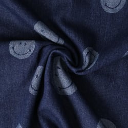 Tissu Jean jacquard Andréa smiley Bleu sur fond Bleu marine