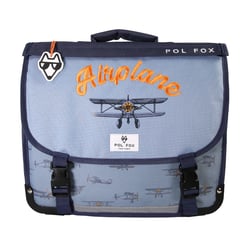 Cartable scolaire 35 cm - POL FOX Airplane - Bleu - réversible, 1 compartiment, motif avion et aviateur