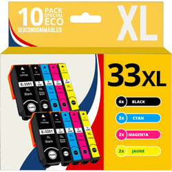 123CONSOMMABLES - 33XL - Pack 10 Cartouches d'encre Compatible pour Epson 33 XL pour Expression Premium XP-540 XP-530 XP-830 XP-7100 XP-900 XP-640 XP-630 XP-635 XP-645 (10 pack) - 123CONSOMMABLES