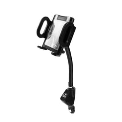 Avizar Support Voiture Allume-cigare avec 2 ports de sortie USB Bras flexible Noir