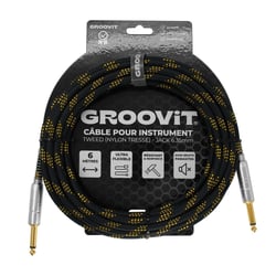 CABLE JACK 6.35 D/D - 6M - NYLON TRESSÉ NOIR & OR - GROOVIT®