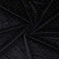 Tissu Jersey Velours Lunaria strass Argentés sur fond Noir