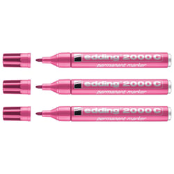 Lot de 3 marqueurs permanents - EDDING - Pointe ronde 1,5-3 mm - Corps aluminium - Rose