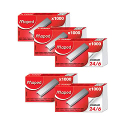 Lot de 5 boîtes d'agrafes - 24/6 - Taille standard - Boîte de 1000 agrafes - Maped
