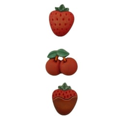 3 boutons fantaisies scrapbooking décoration couture FRAISE CERISE