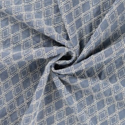 Tissu Chambray Coton Losanges brodés sur fond Bleu chiné