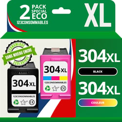 304XL - Pack 2 cartouches HP 304 XL compatibles HP DeskJet 2630 2620 - sans niveau - 123CONSOMMABLES