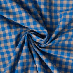 Tissu Seersucker Bicolore Carreaux beige sur fond Bleu roi