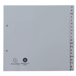 Intercalaires imprimés alphabétiques PP recyclé gris A-Z (alphabet allemand) - 20 positions - 2/3 A4 - Gris - x 25 - Exacompta