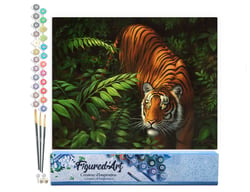 Peinture par Numéro Figured'Art - Tigre dans les fougères - Kit de Loisir Créatif DIY Numéro d'Art Complet - 40x50cm sans châssis en bois