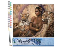 Peinture par Numéro Figured'Art - Déesse et Léopards - Kit de Loisir Créatif DIY Numéro d'Art Complet - 40x50cm sans châssis en bois