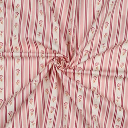 Tissu Popeline de Coton Daphnée rayures fleuries Rose sur fond Blanc cassé
