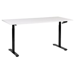 Bureau Réglable Manuellement Plateau Blanc et Structure Acier Noir 160 x 72 cm Hauteur Ajustable Assis Debout Pieds Ronds Design Moderne