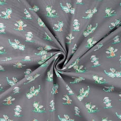 Tissu Jersey Coton imprimé Petits dragons sur fond Gris anthracite