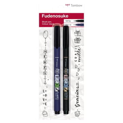 Lot de 6 feutres pinceaux - TOMBOW - Fudenosuke - Noir - Pointe souple et dure