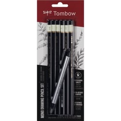 Lot de 6 crayons graphite TOMBOW MONO - Duretés 2H, HB, B, 2B, 4B, 6B - Porte-gomme MONO zero