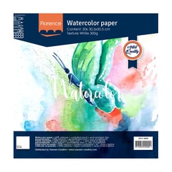 Papier aquarelle Florence - Rugueux - 50 feuilles - Blanc - 30,5 x 30,5 cm - 300 g/m²