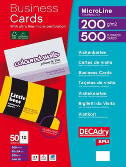 500 Cartes Visite 200G. Blanc 85X54