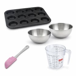 Set pâtisserie avec moule à muffins 12 empreintes 38 x 26 cm, 2 bols à mixer, verre mesureur et spatule Zenker