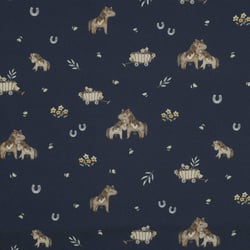 Tissu Popeline de Coton beige Poneya sur fond Bleu marine - Au mètre