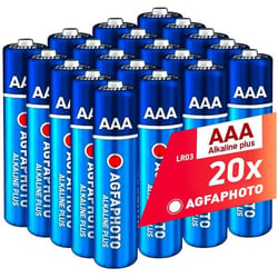AGFAPHOTO Piles AAA Alcalines PLUS LR03 (1,5V, Lot de 20) – Longue Durée de Vie – Idéales pour Télécommandes, Jouets, Appareils Photo et Plus – Usage Domestique ou Professionnel