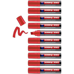 Lot de 10 marqueurs permanents - EDDING - Pointe biseau 4-12 mm - Rouge - 390