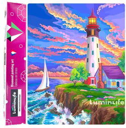 Diamond Painting Broderie Diamant LUMINLIFE 40x50cm, 100% strass, diamants ronds - Phare et voilier