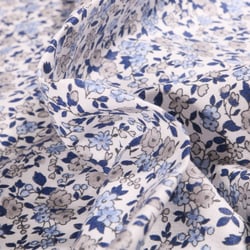 Tissu Coton imprimé Arty Léonie bleu et gris sur fond Blanc
