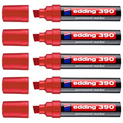 Lot de 5 marqueurs permanents - EDDING - Pointe biseau large 4-12 mm - Rouge