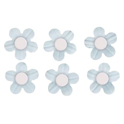 Sticker déco:Fleurs papier av.demi - perle, bleu clair, av.dot adhésif, 20 pces
