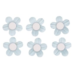 Sticker déco:Fleurs papier av.demi - perle, bleu clair, av.dot adhésif, 20 pces