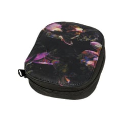 Pochette à couture 14cmx9cm imprimé satin fleurs fonds noir