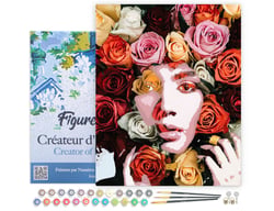 Peinture par Numéro Figured'Art avec Cadre - Visage de roses - Kit de Loisir Créatif DIY Numéro d'Art Complet - 40x50cm toile tendue sur châssis