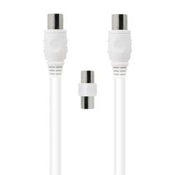 Force Power Câble TV Coaxial 9.52mm Mâle/Femelle 2m avec Adaptateur Mâle/Mâle Blanc