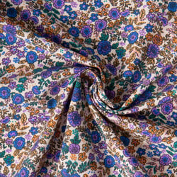 Tissu Coton imprimé Arty Barbara petite fleurs Violet et Camel sur fond Ecru