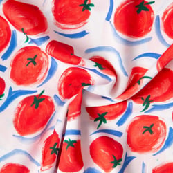 Tissu Viscose imprimé Shaun belles tomates Rouge sur fond Blanc