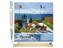 Peinture par Numéro Figured'Art - La terrasse à Sainte-Adresse - Monet - Kit de Loisir Créatif DIY Numéro d'Art Complet - 40x50cm toile roulée + châssis en bois à monter