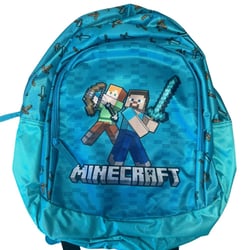 Sac à Dos Enfant Minecraft 38cm Bleu avec 2 Compartiments Idéal École Primaire ou Sortie