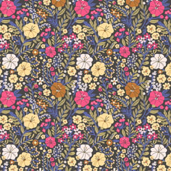 Tissu Popeline de Coton Blossom sur fond Noir