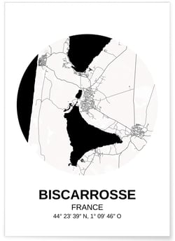 Affiche Carte Biscarrosse | A3 : 29,7x42cm